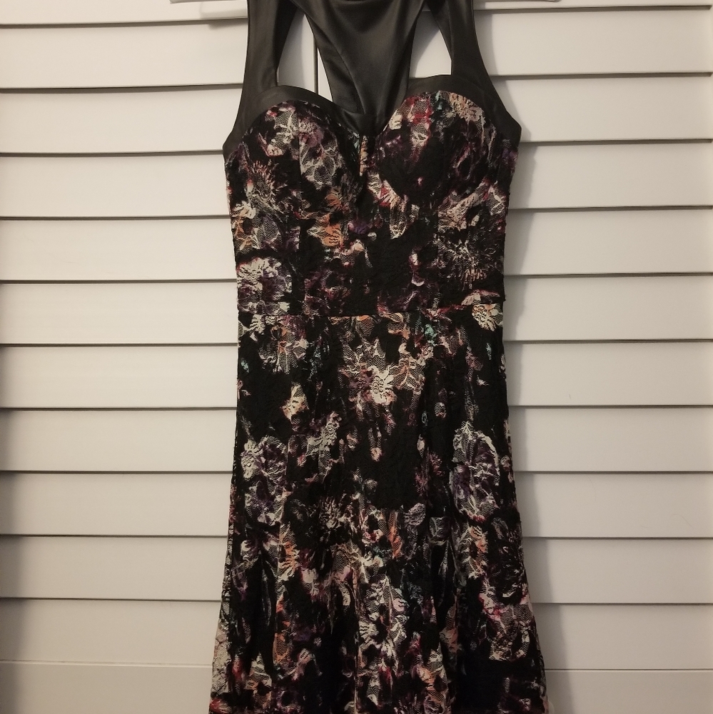 Material Girl pleather and lace and floral dress